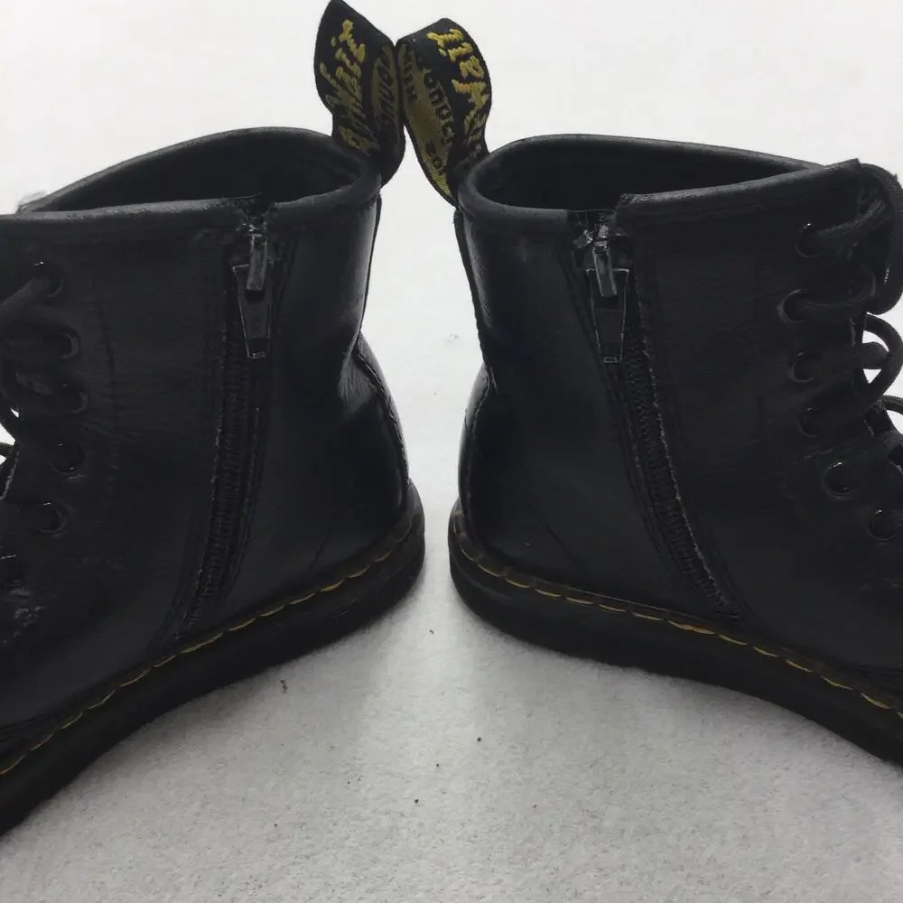 Dr. Martens Boots Youth Size 2 Black Leather Ankle Combat Zip Lace Up Winter